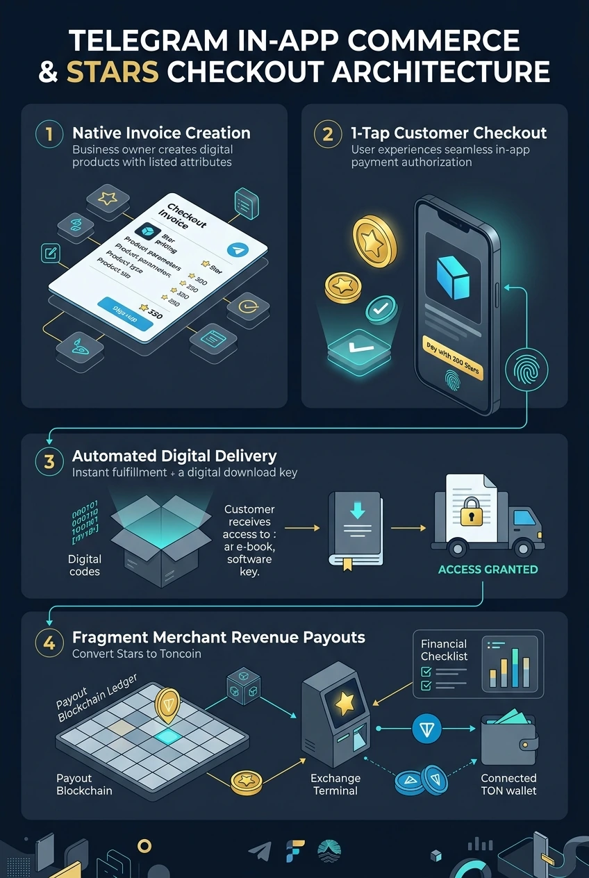 Telegram In-App Commerce & Stars Checkout Infographic Flowchart