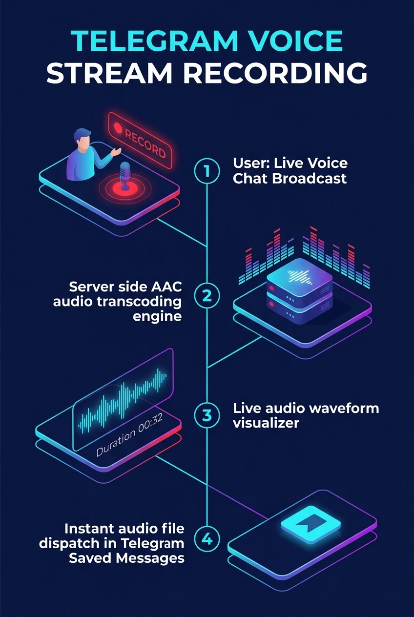 Infographic summarising Telegram voice chat and live stream recording
