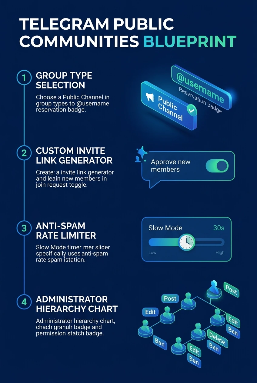 Infographic summarising creating public Telegram groups and channels