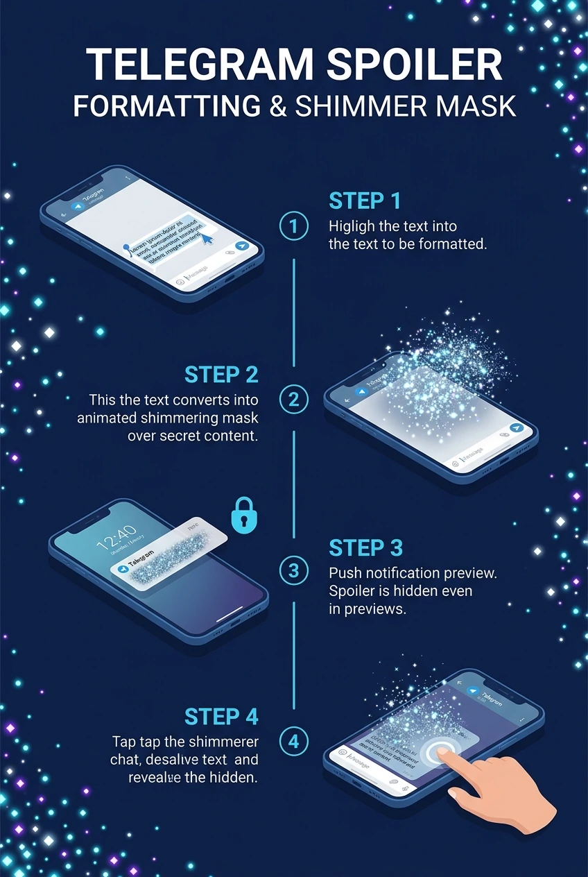 Infographic summarising Telegram spoiler formatting for text and media