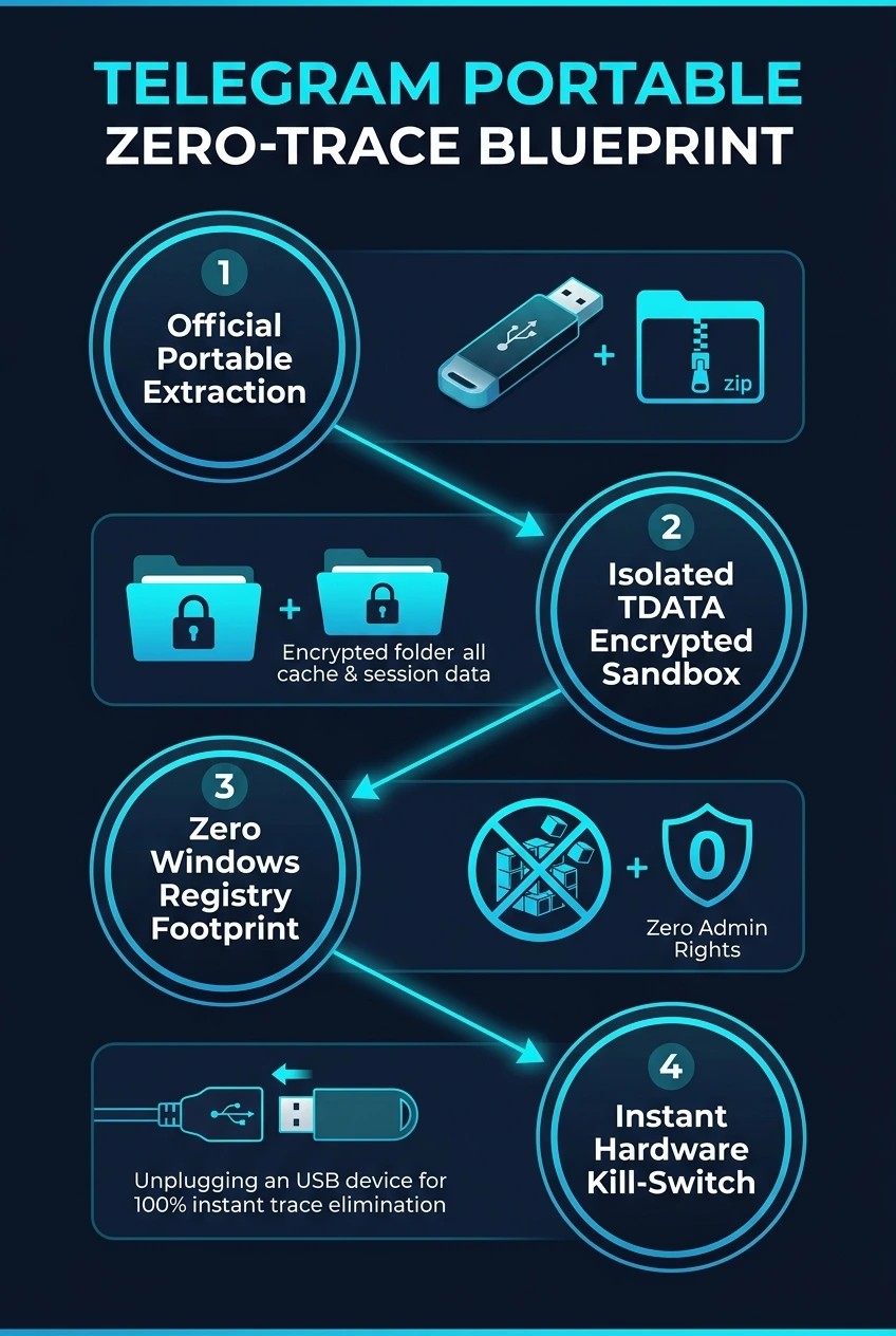 Telegram Portable Zero-Trace Infographic Flowchart