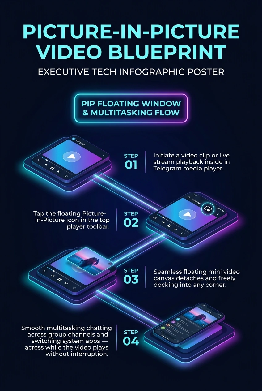 Infographic summarising Telegram picture-in-picture and background playback