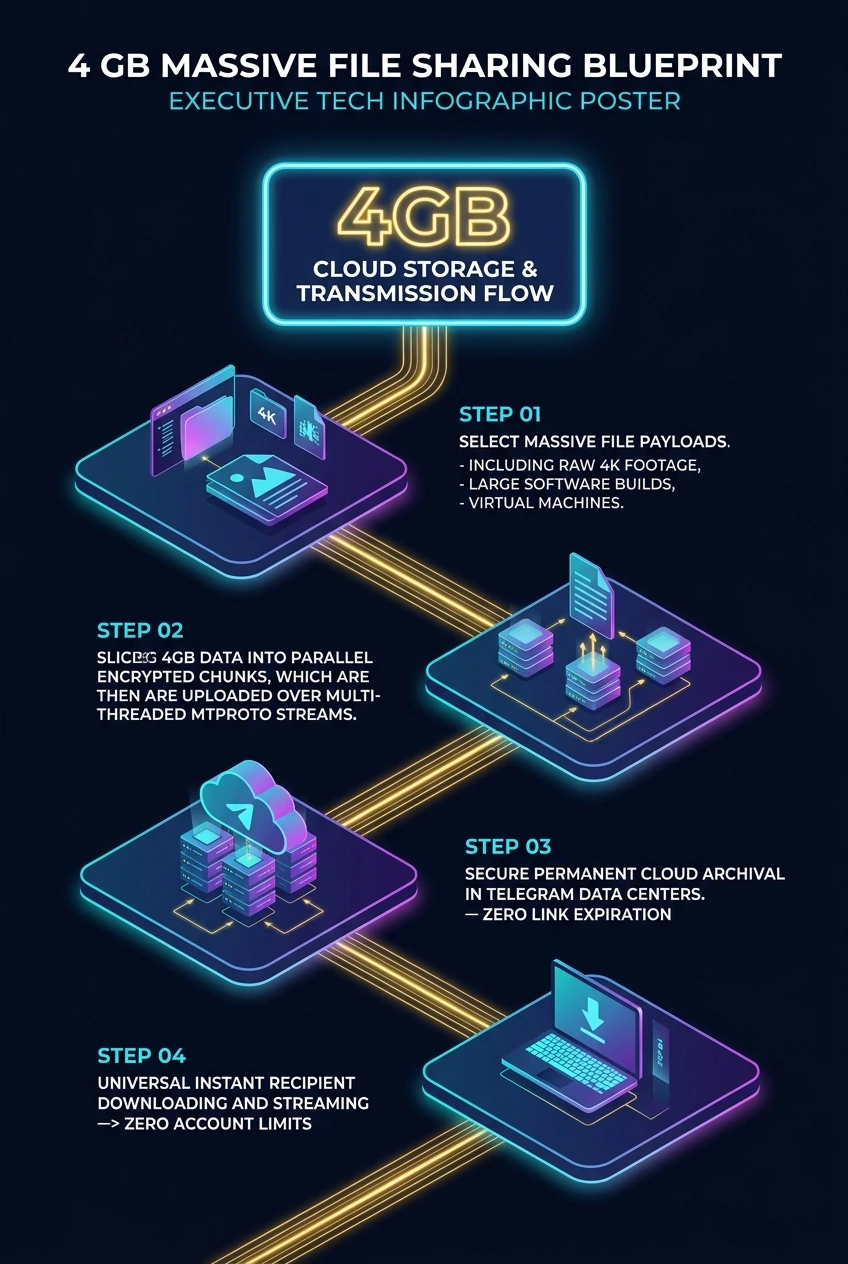 Infographic summarising Telegram Premium four gigabyte file uploads
