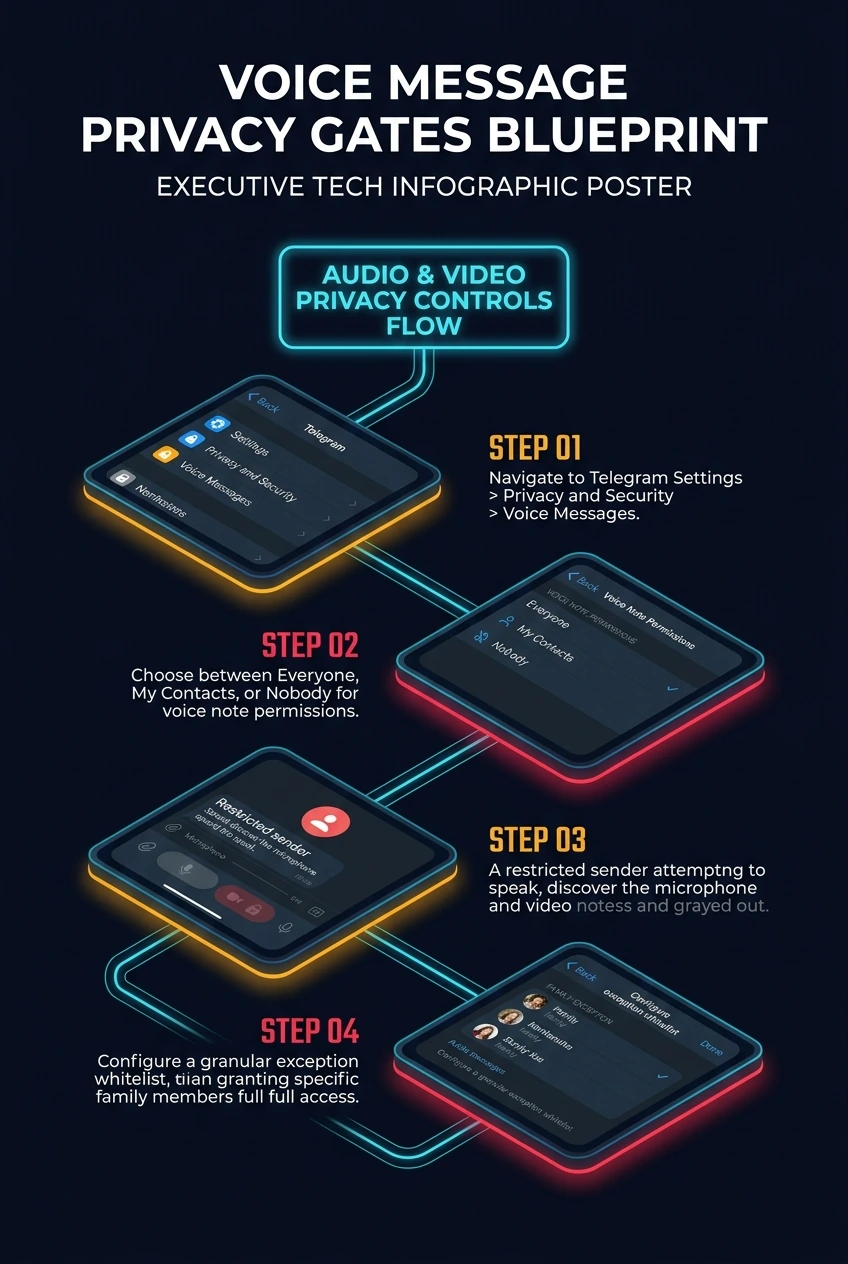 Infographic summarising restricting voice and video messages in Telegram