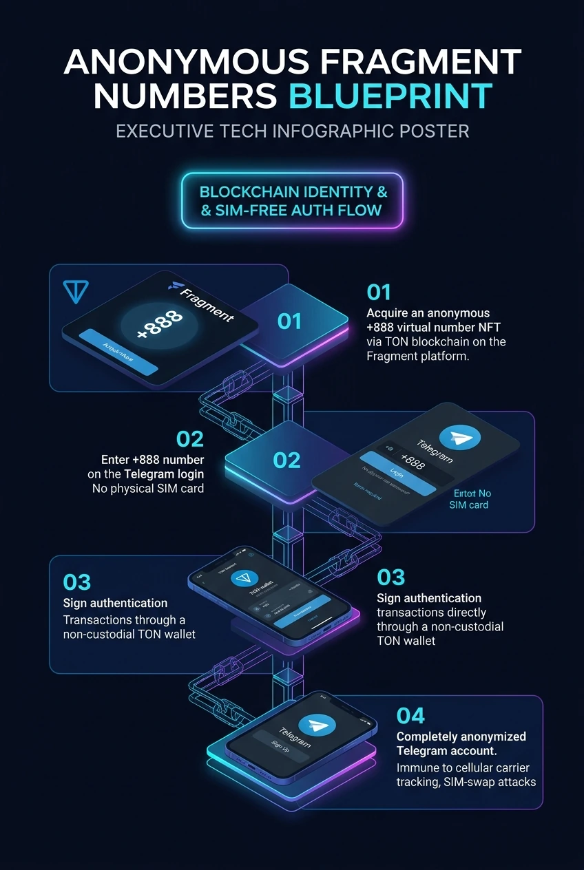 Infographic summarising Telegram anonymous numbers on Fragment