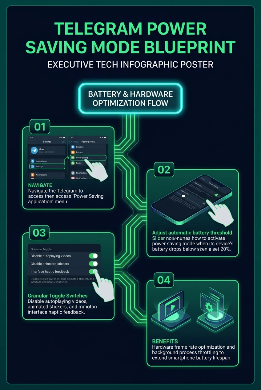 Infographic summarising Telegram power saving mode settings