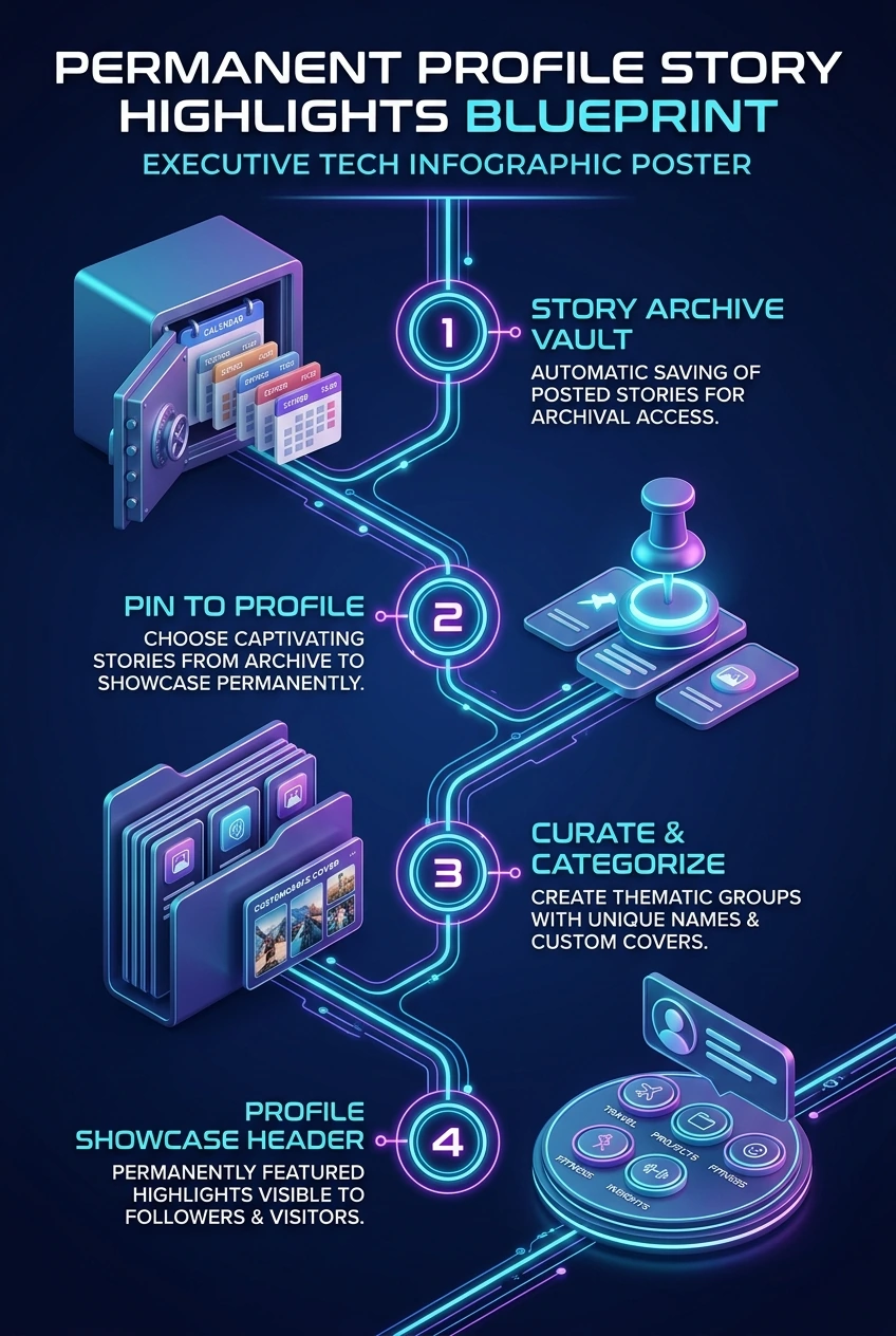 Infographic summarising saving Telegram stories to a profile