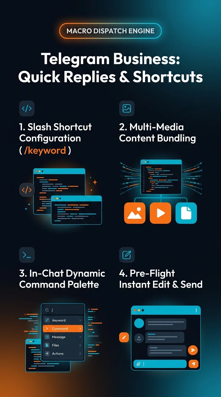 Infographic summarising Telegram Business quick replies