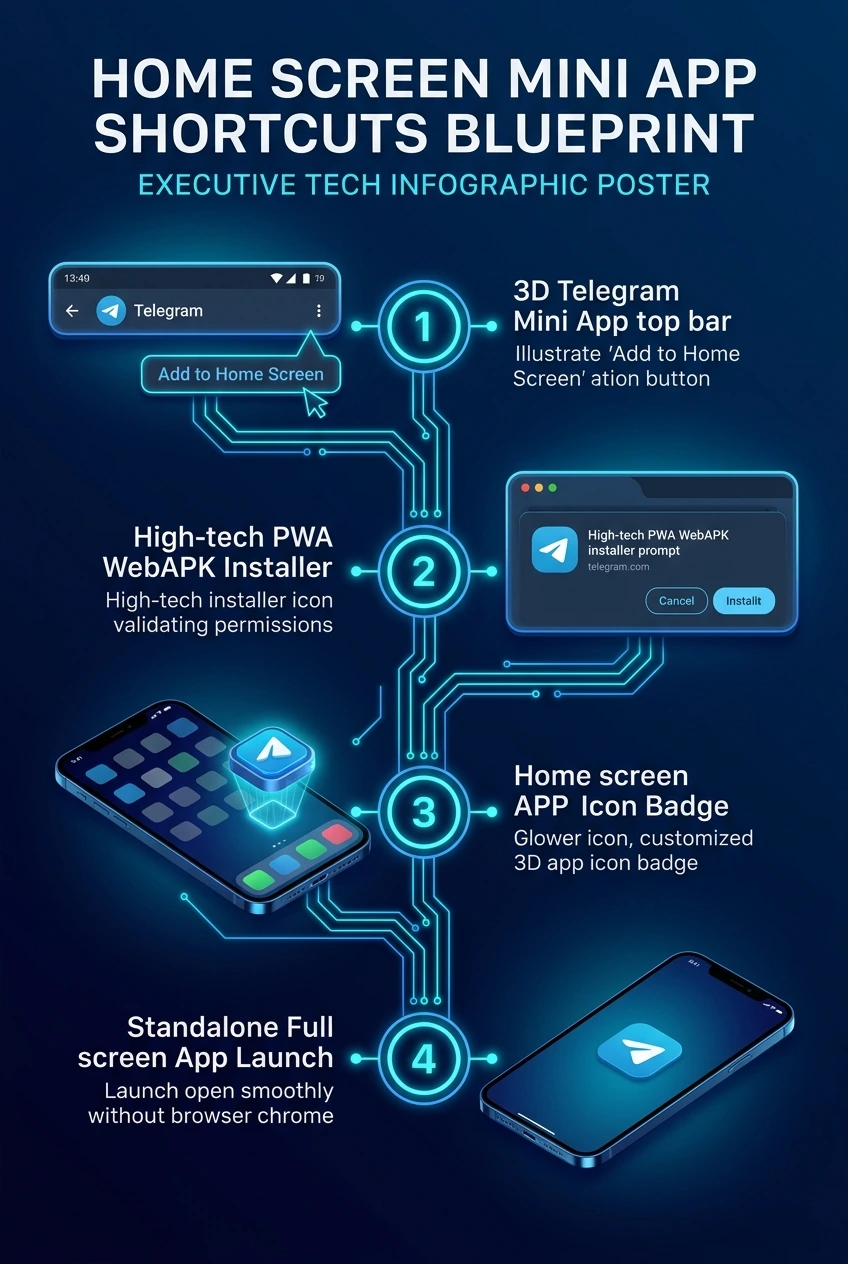 Infographic summarising Telegram mini app home screen shortcuts