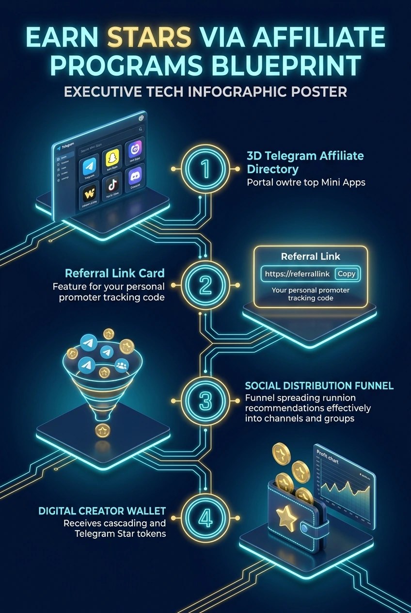 Infographic summarising earning Telegram Stars through affiliate programs