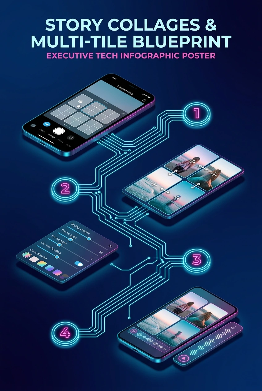 Infographic summarising story collage layouts in Telegram
