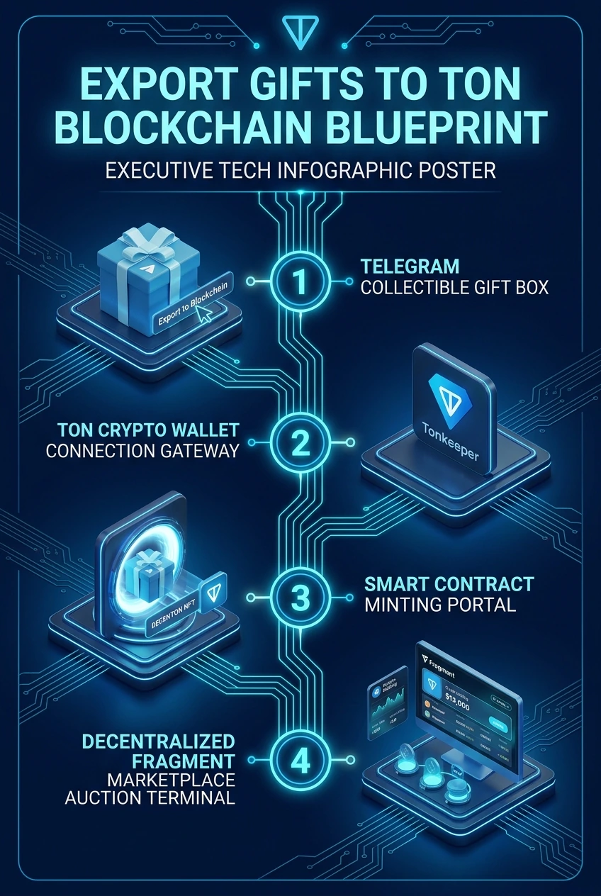 Infographic summarising moving Telegram collectible gifts to a blockchain wallet