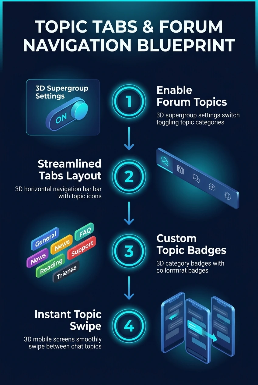 Infographic summarising topic tabs in Telegram groups