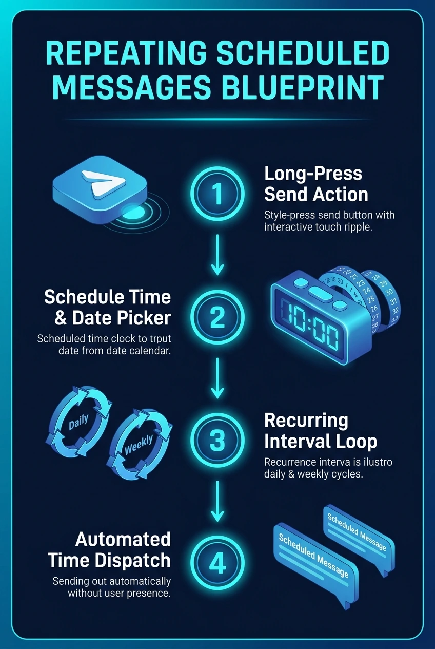 Infographic summarising repeating scheduled messages in Telegram
