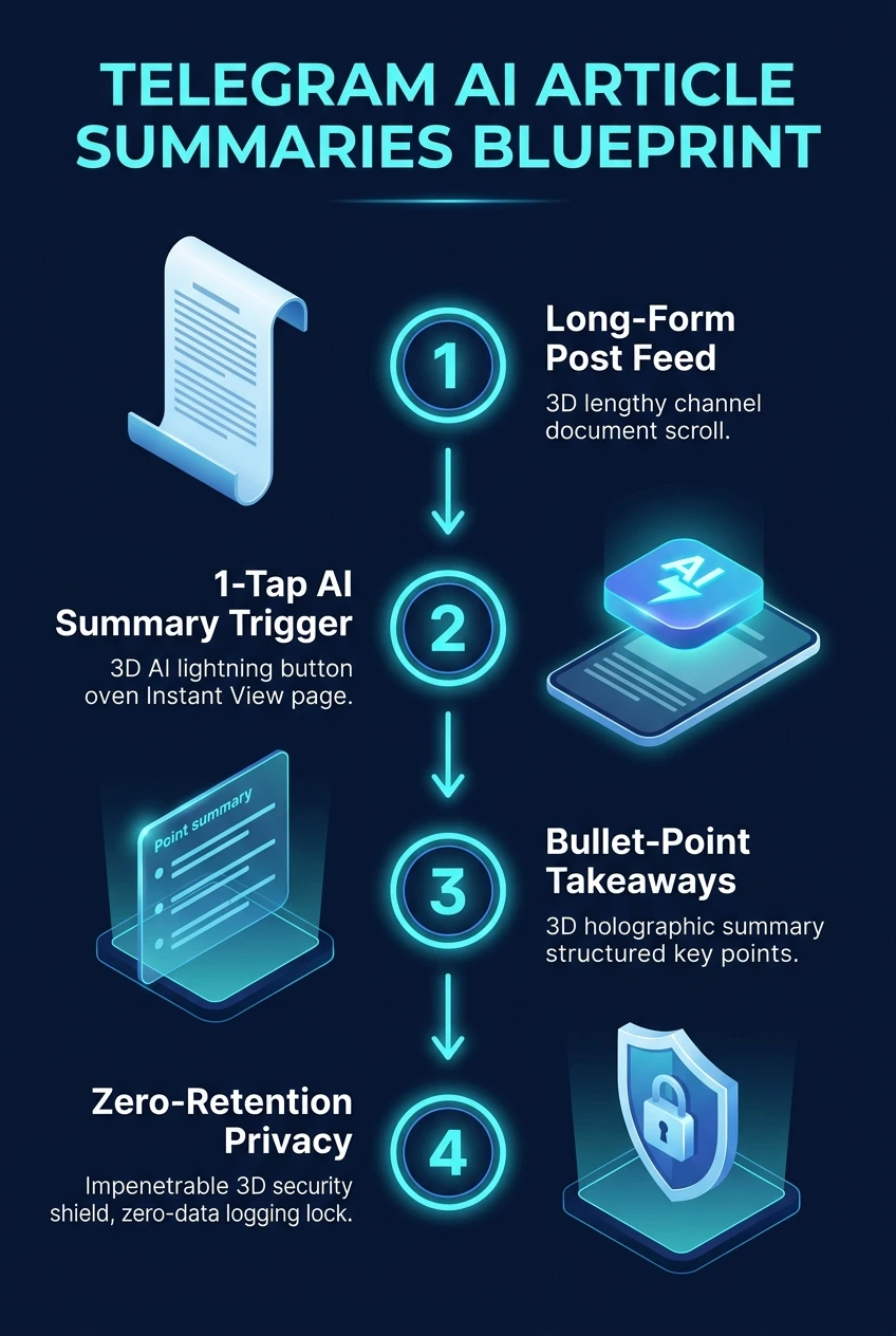 Infographic summarising how to use AI summaries in Telegram