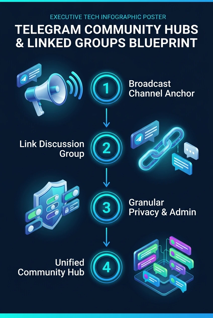 Infographic summarising how Telegram communities work