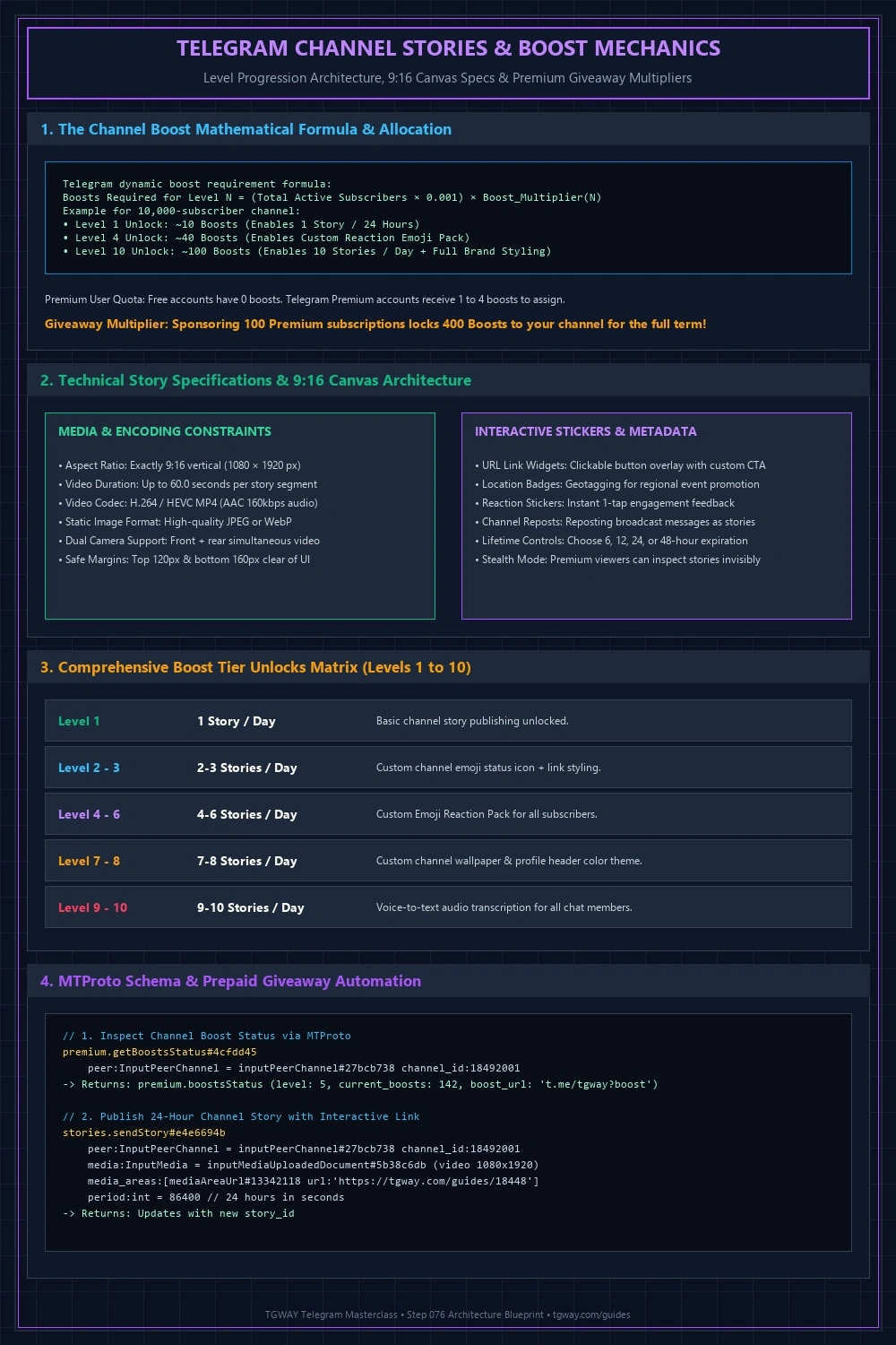 Telegram Channel Stories and Boost Mechanics Blueprint