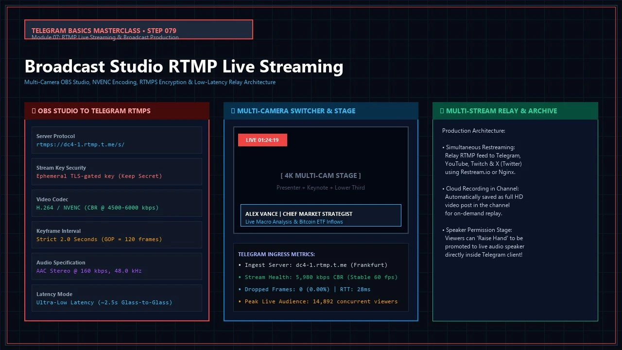 [Telegram 179] Broadcast Studio RTMP Live Streaming: Multi-Camera OBS, Bitrate Optimization & Restreaming Architecture
