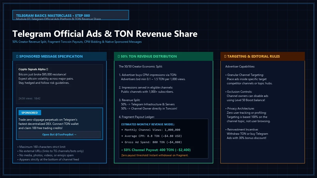 [Telegram 180] Telegram Official Ads Platform: Fragment Toncoin Revenue Sharing, CPM Bidding & Channel Ad Slot Optimization