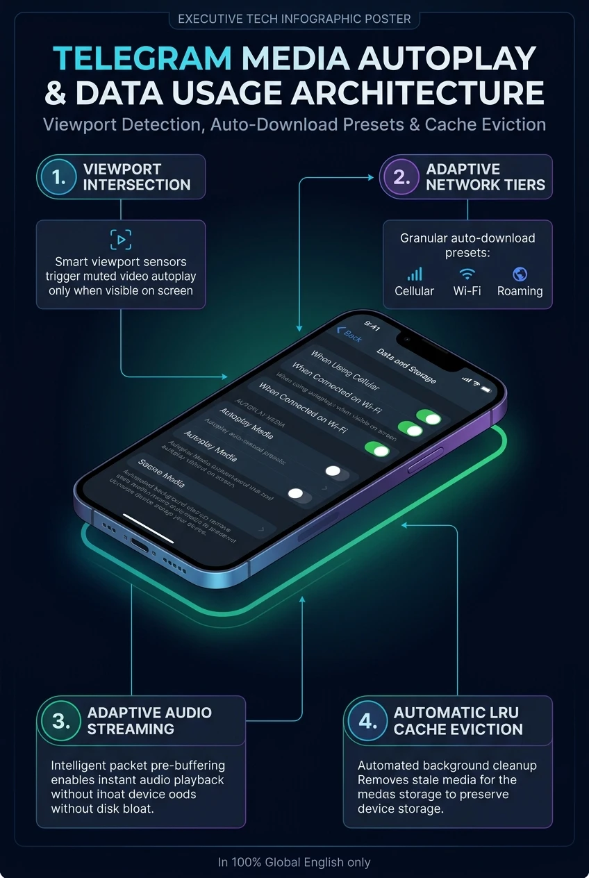 Infographic summarising Telegram's autoplay settings and their relationship to auto-download