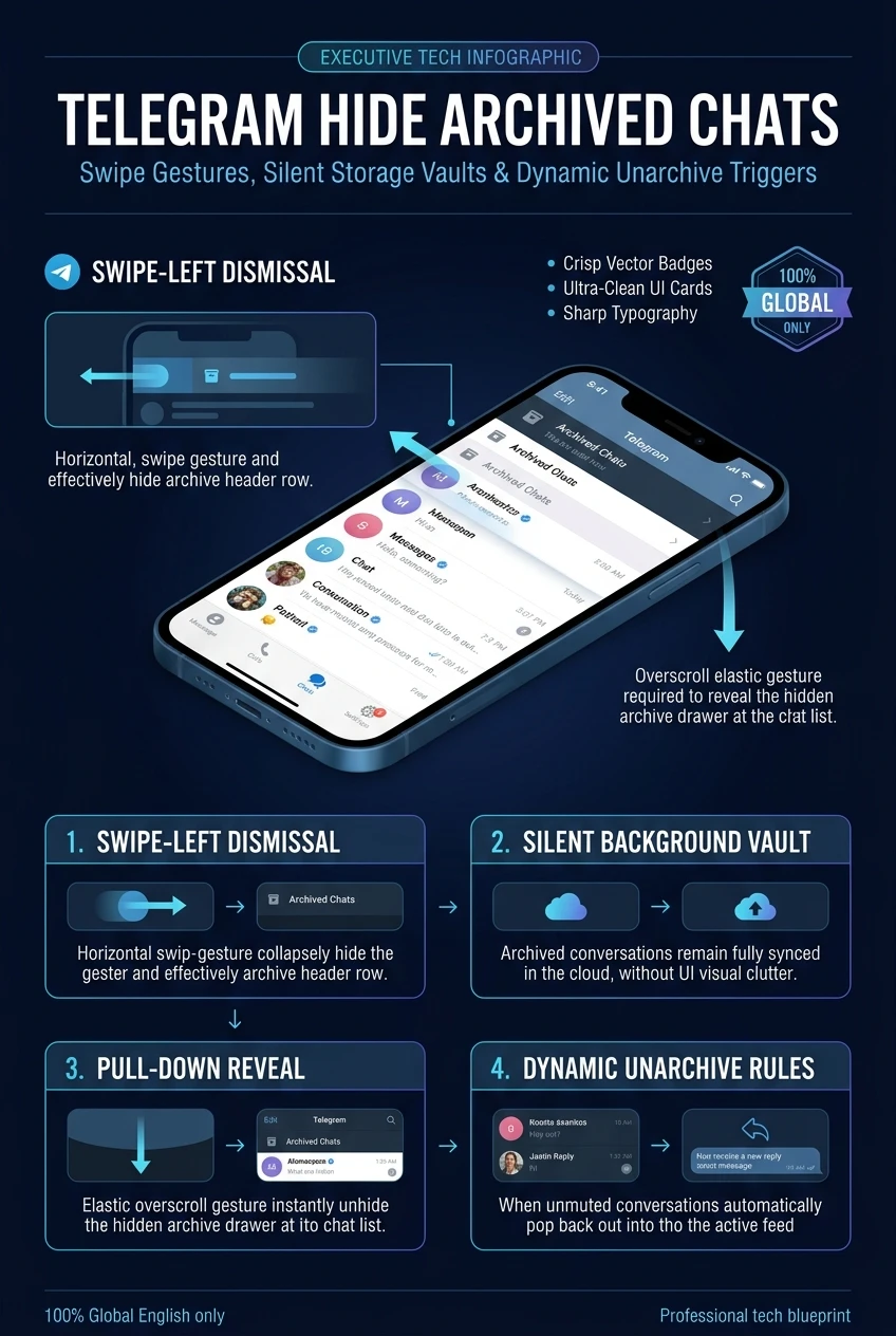 Infographic summarising Telegram's archive gestures and visibility options