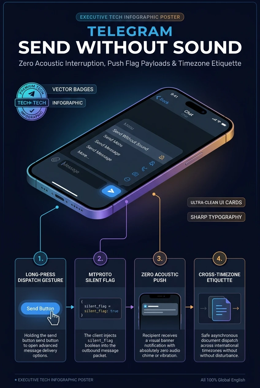 Infographic summarising Telegram's send without sound option and silent channel posts