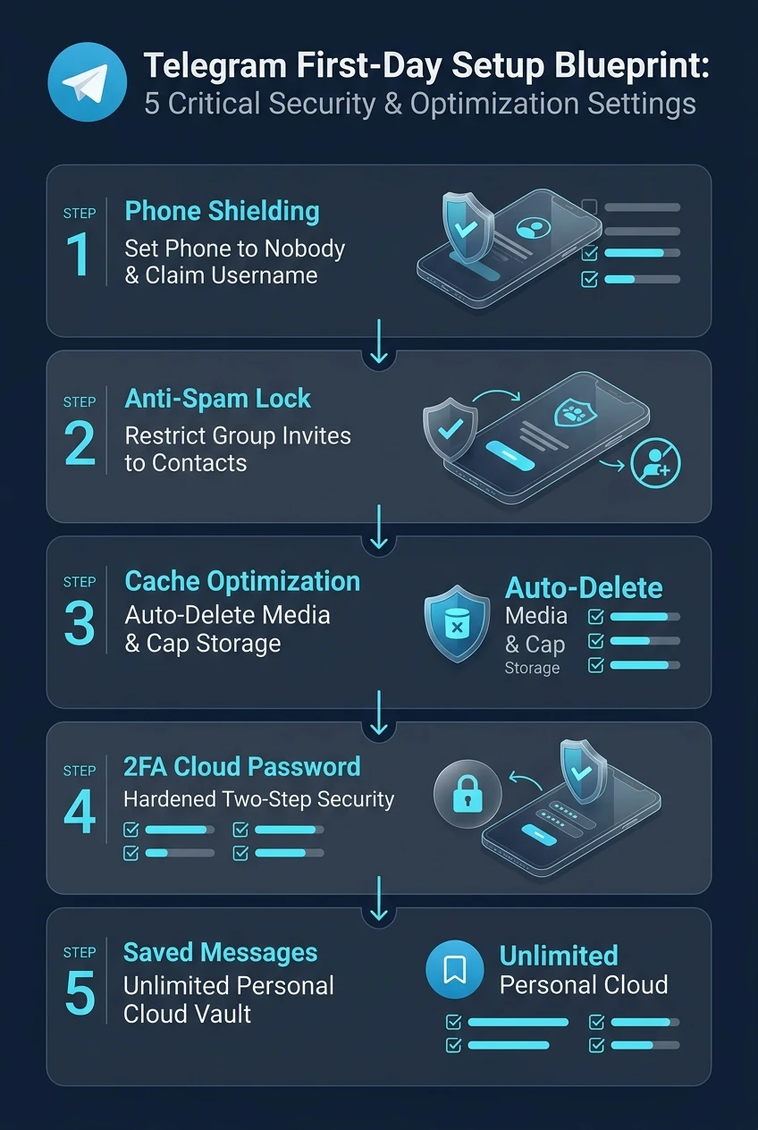 [Telegram First-Day Setup Blueprint] 5 Critical Settings Every New User Must Configure Immediately: Phone Shielding, Spam Defense & Storage Optimization