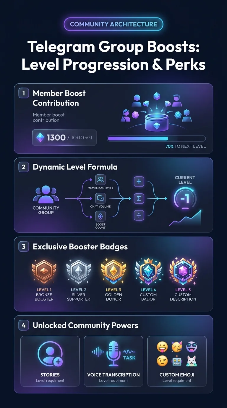 Telegram Group Boosts Level Progression Infographic
