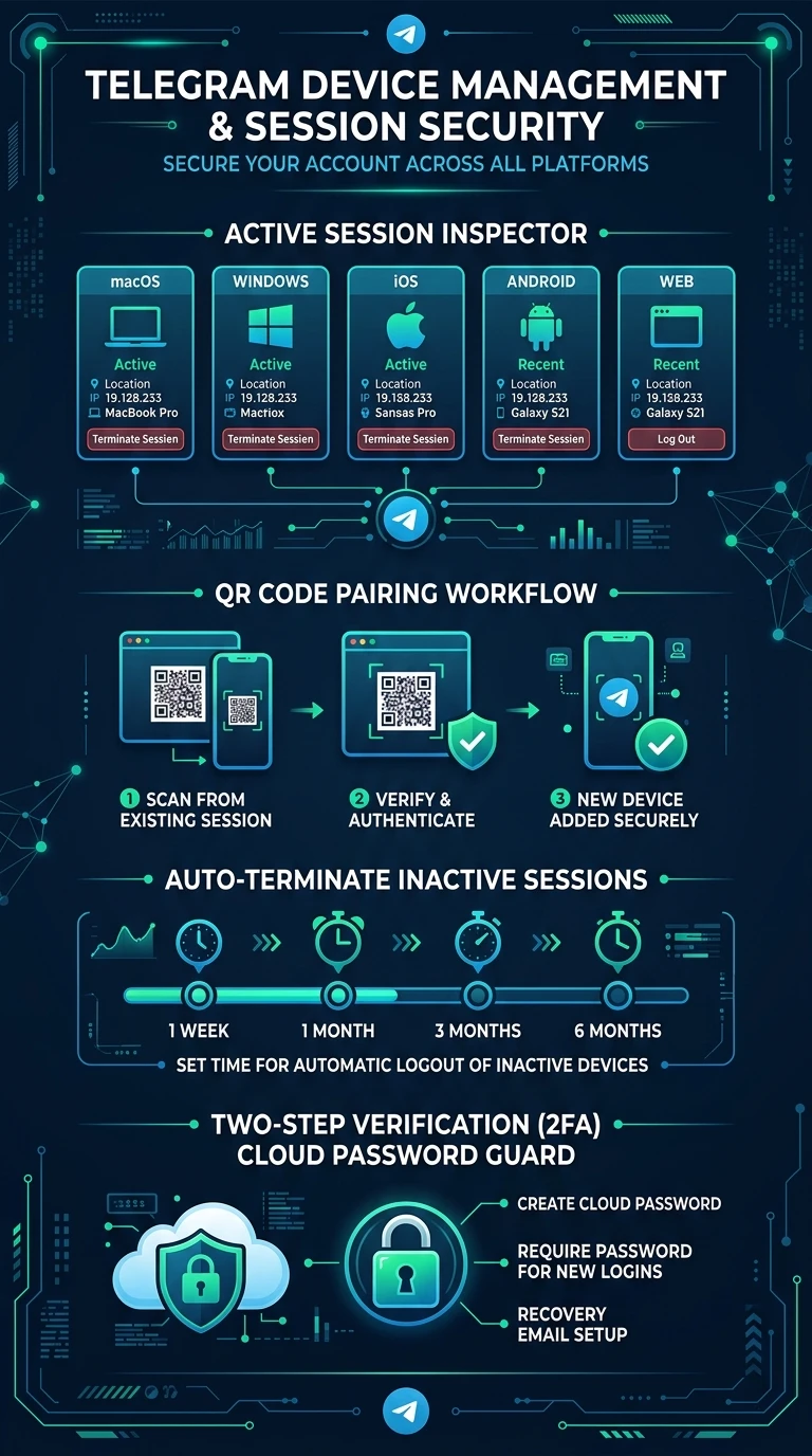 Telegram Device Management & Session Security Infographic