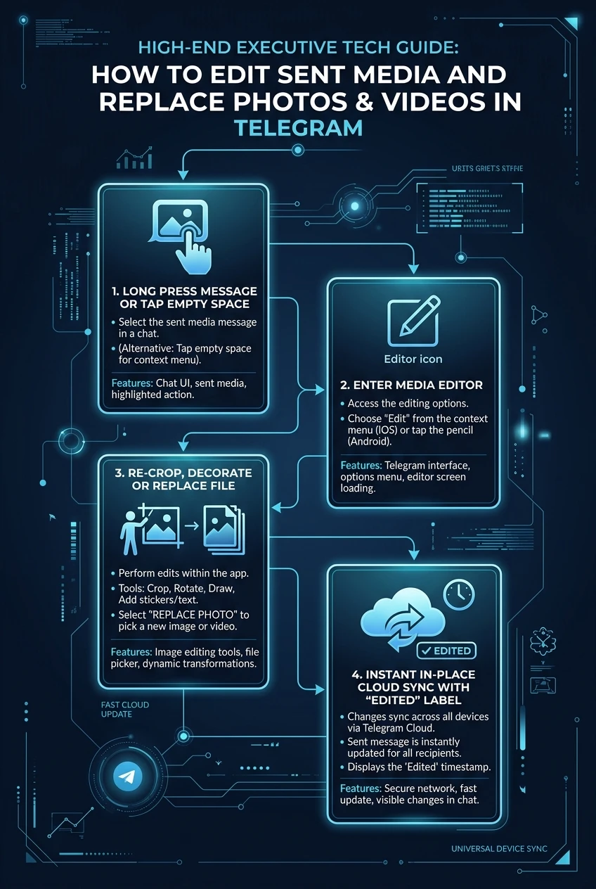 How to Edit Sent Media and Replace Photos & Videos in Telegram Infographic