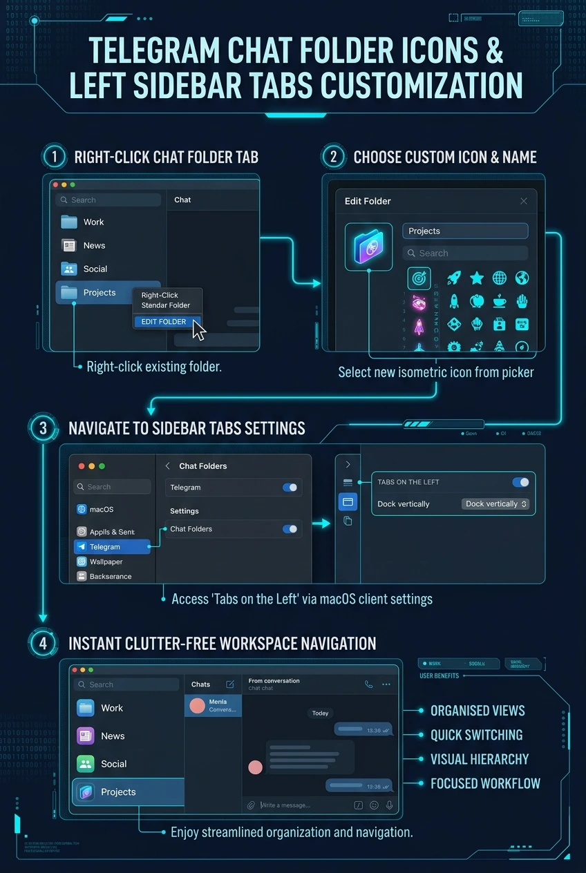 Telegram Chat Folder Icons and Left Sidebar Customization Infographic Poster