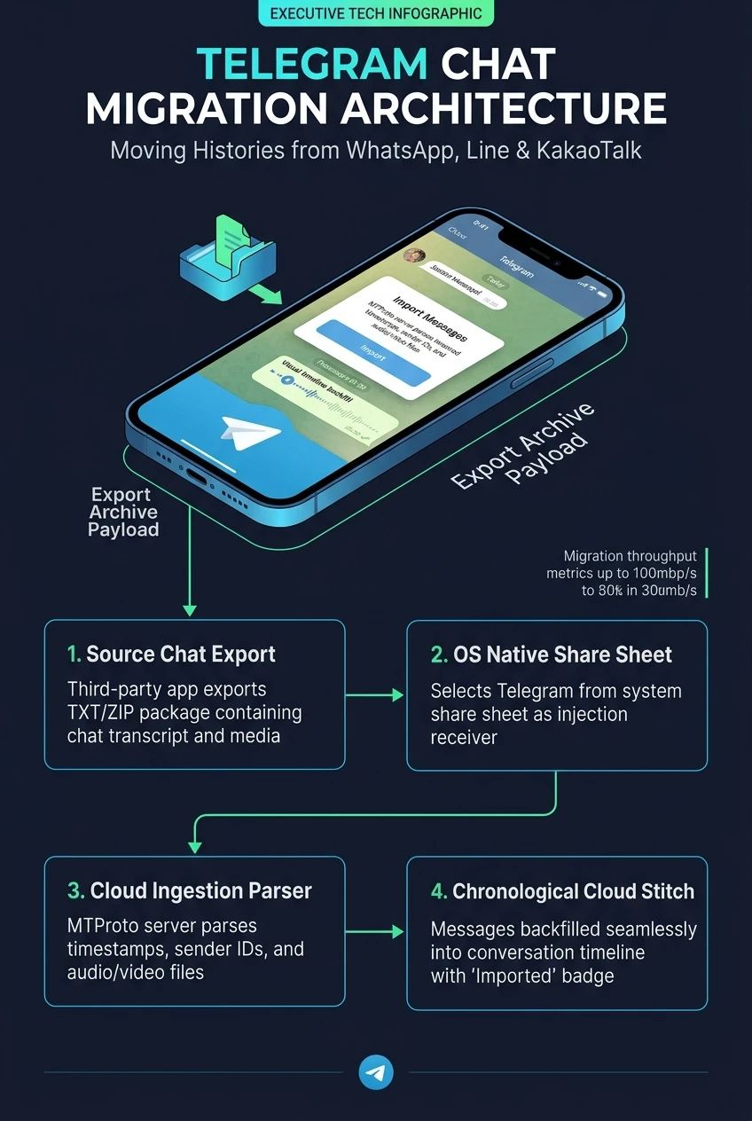 Telegram Cross-Platform Chat Migration Architecture Infographic Flowchart