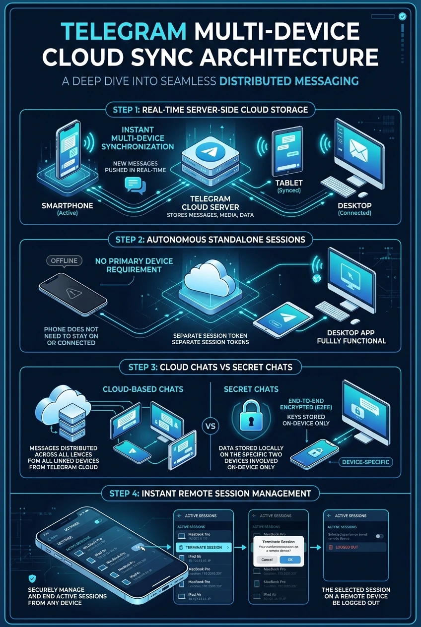 Telegram Multi-Device Cloud Sync Infographic Poster