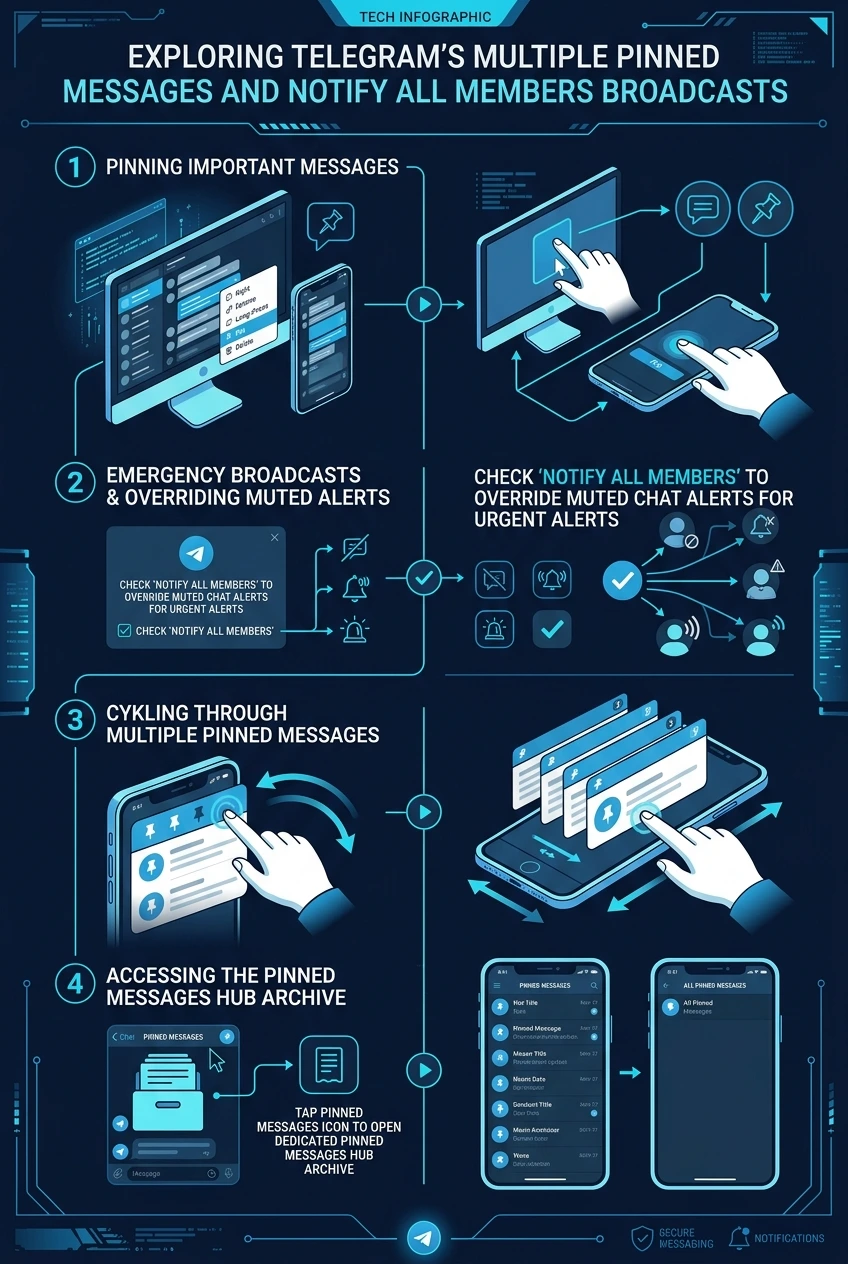 Telegram Multiple Pinned Messages and Broadcast Infographic Poster