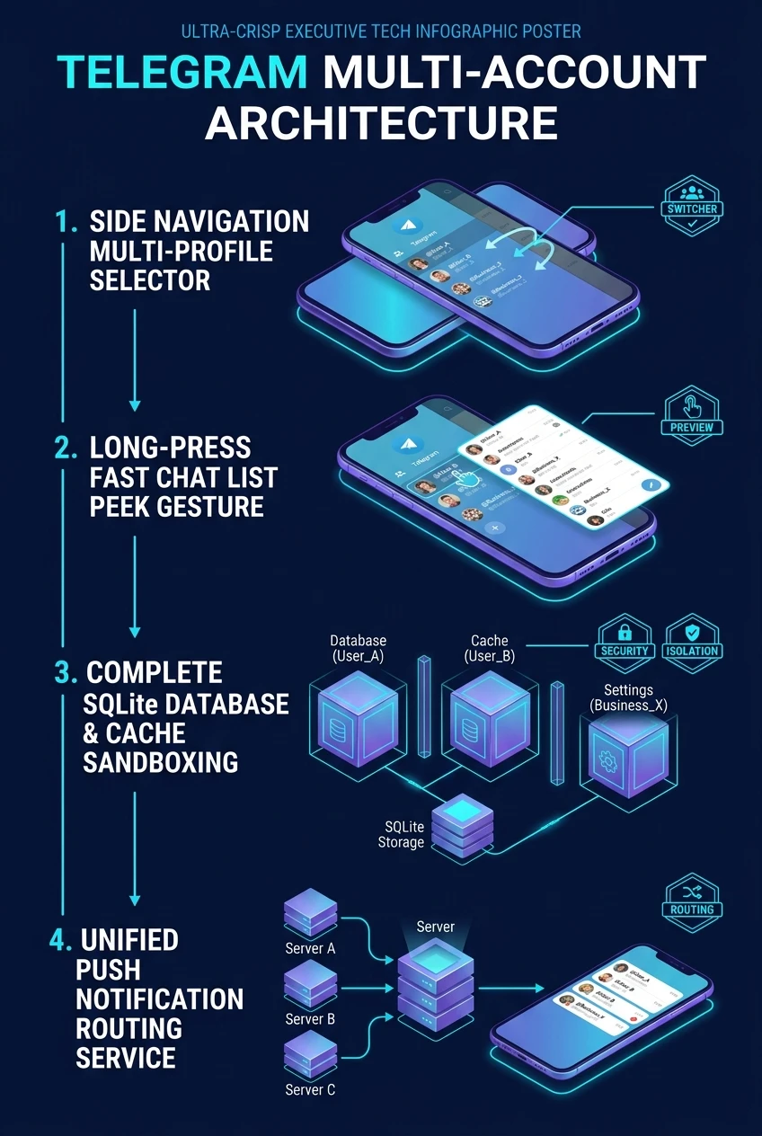 Telegram Multi-Account Architecture Infographic