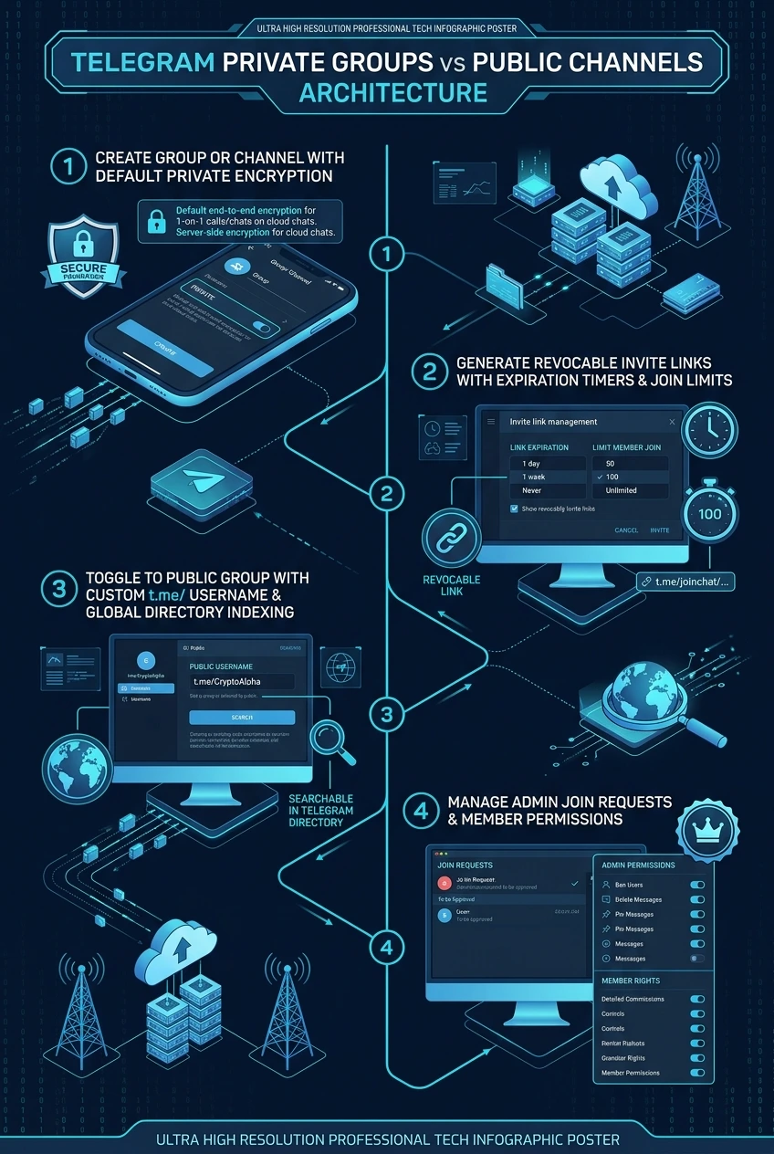 Telegram Private Groups vs Public Channels Infographic Poster