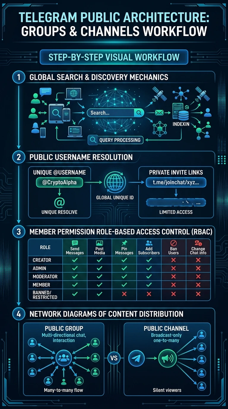 Telegram Public Groups & Channels Architecture Infographic