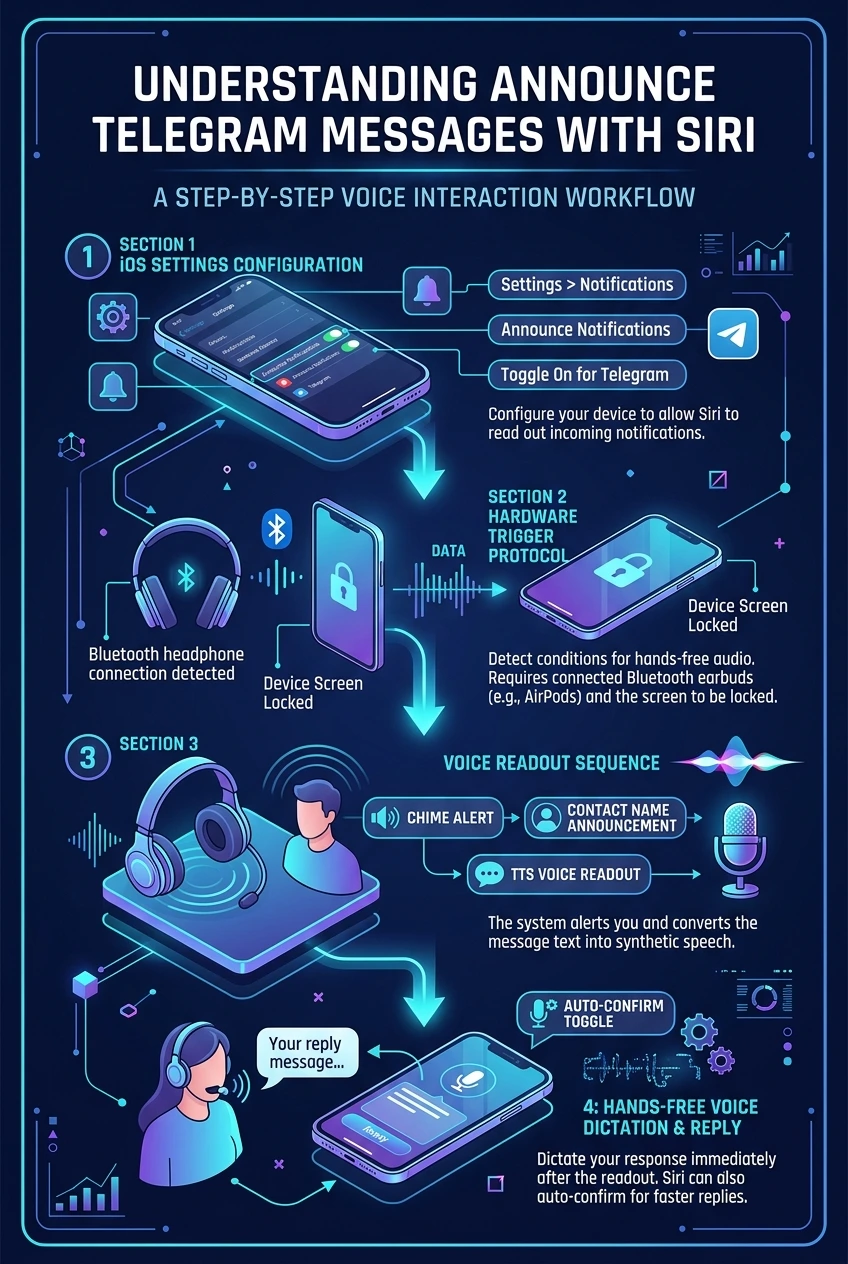 Announce Telegram Messages with Siri Architecture Infographic Flowchart