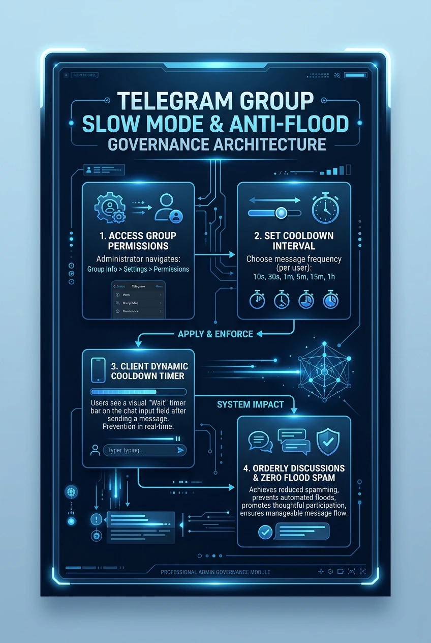 Telegram Group Slow Mode & Governance Architecture Infographic