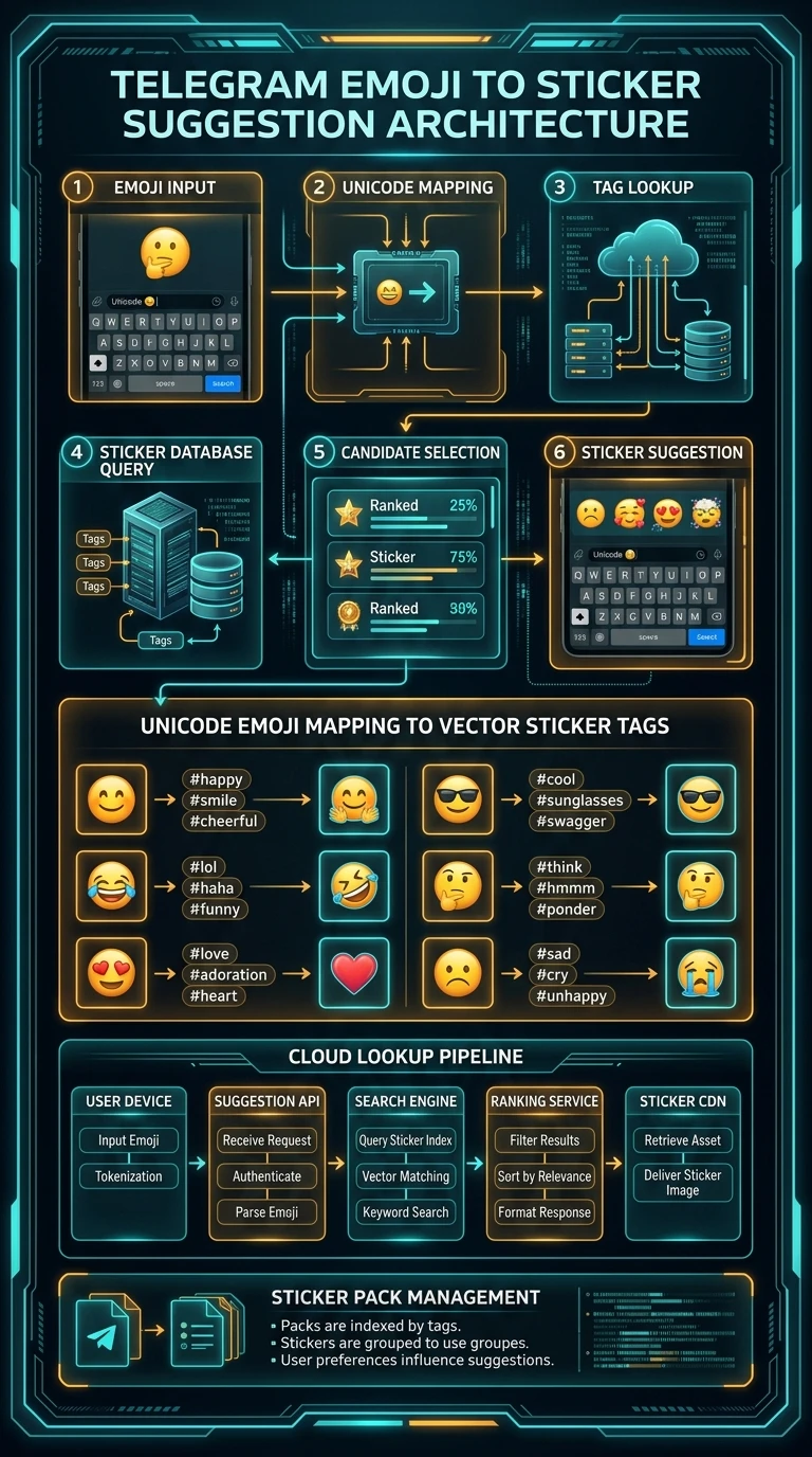 Telegram Emoji to Sticker Suggestion Architecture Infographic