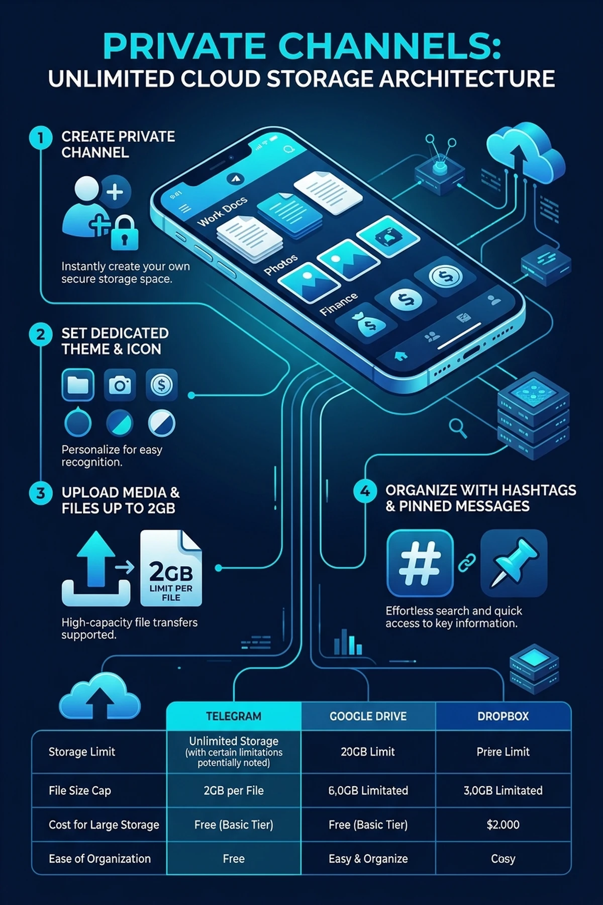 Telegram Private Channels Cloud Storage Infographic