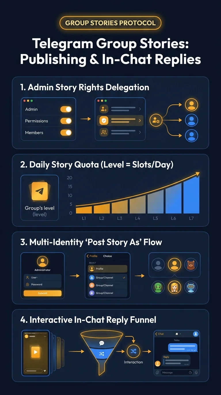 Telegram Group Stories Publishing Infographic