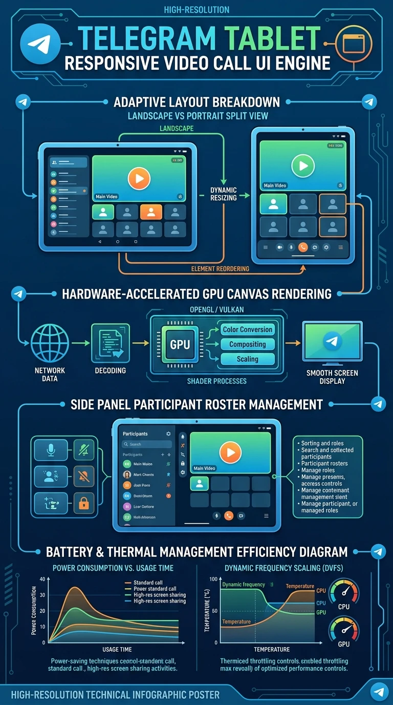 Telegram Tablet Video Calls Architecture Infographic