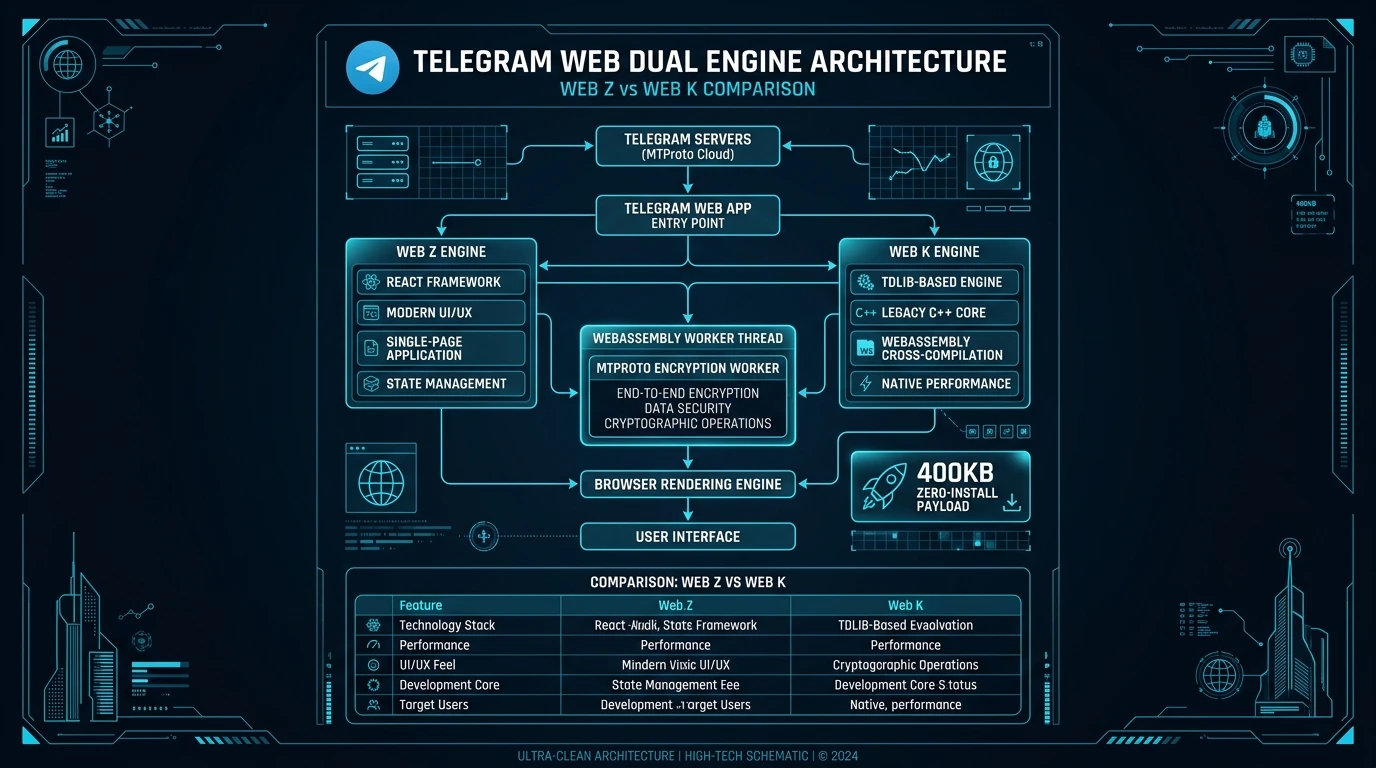 Telegram Web Dual-Engine Architecture Infographic