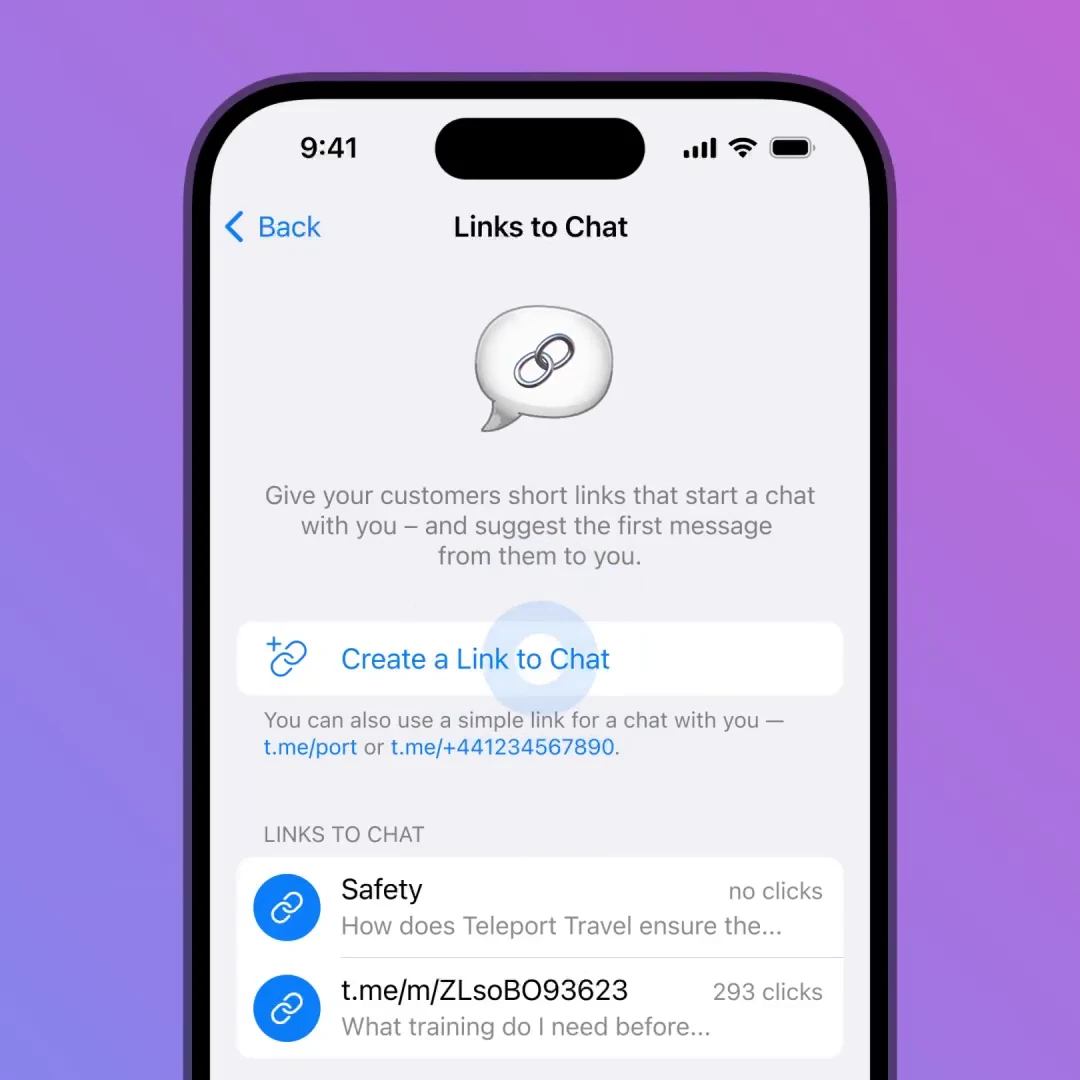 Telegram Business: Links to Chat