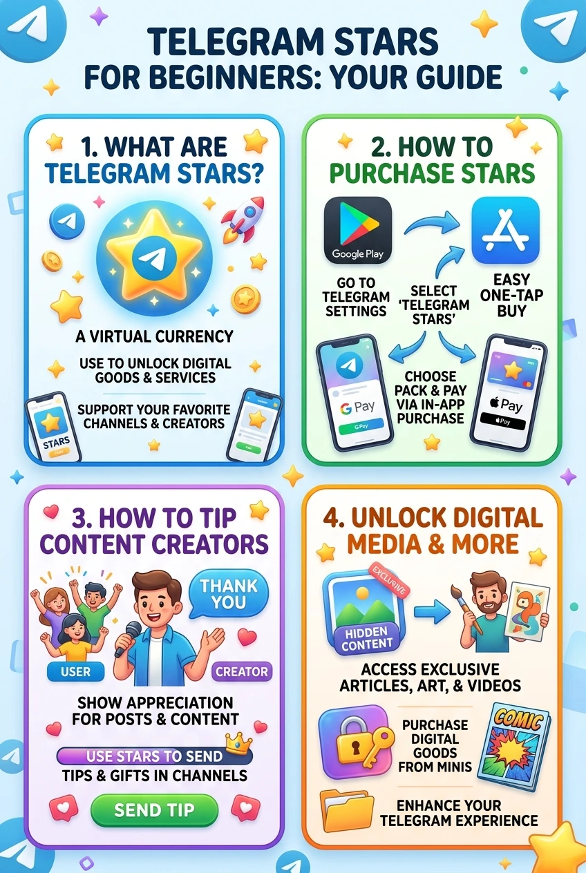 Telegram Stars Virtual Currency and Creator Economy Infographic