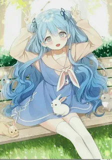 Blue Hair Girl and Bunny