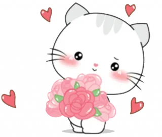 White Cat with Flowers