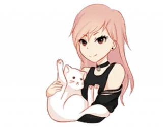 Pink Haired Girl and Cat