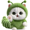 White Cat Green Tea Worm Emoji
